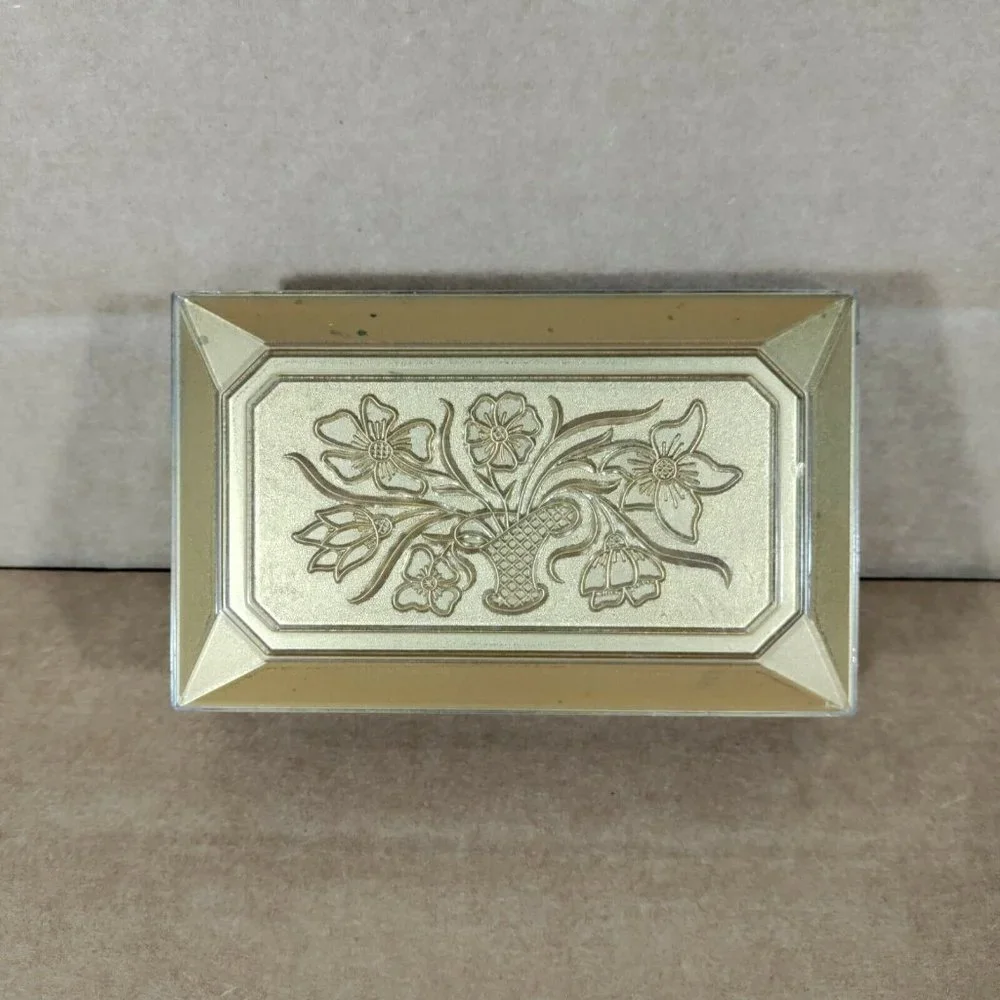 2/$20 Clear Amber Gold Tone Plastic Jewelry Box Fosta Product Made In USA Floral
